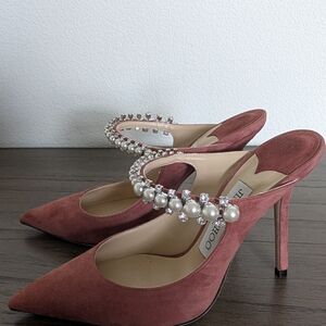 Jimmy Choo BING 100 Dusty Rose Pearl Embellished Heels
